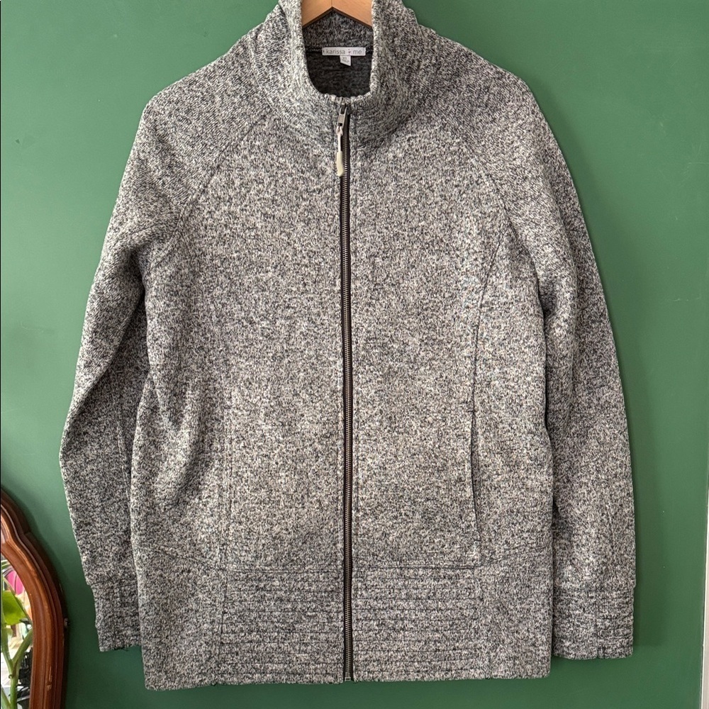 Karissa & Me Gray & Black Fleece Full Zip Jacket Outdoors Layering Fall
